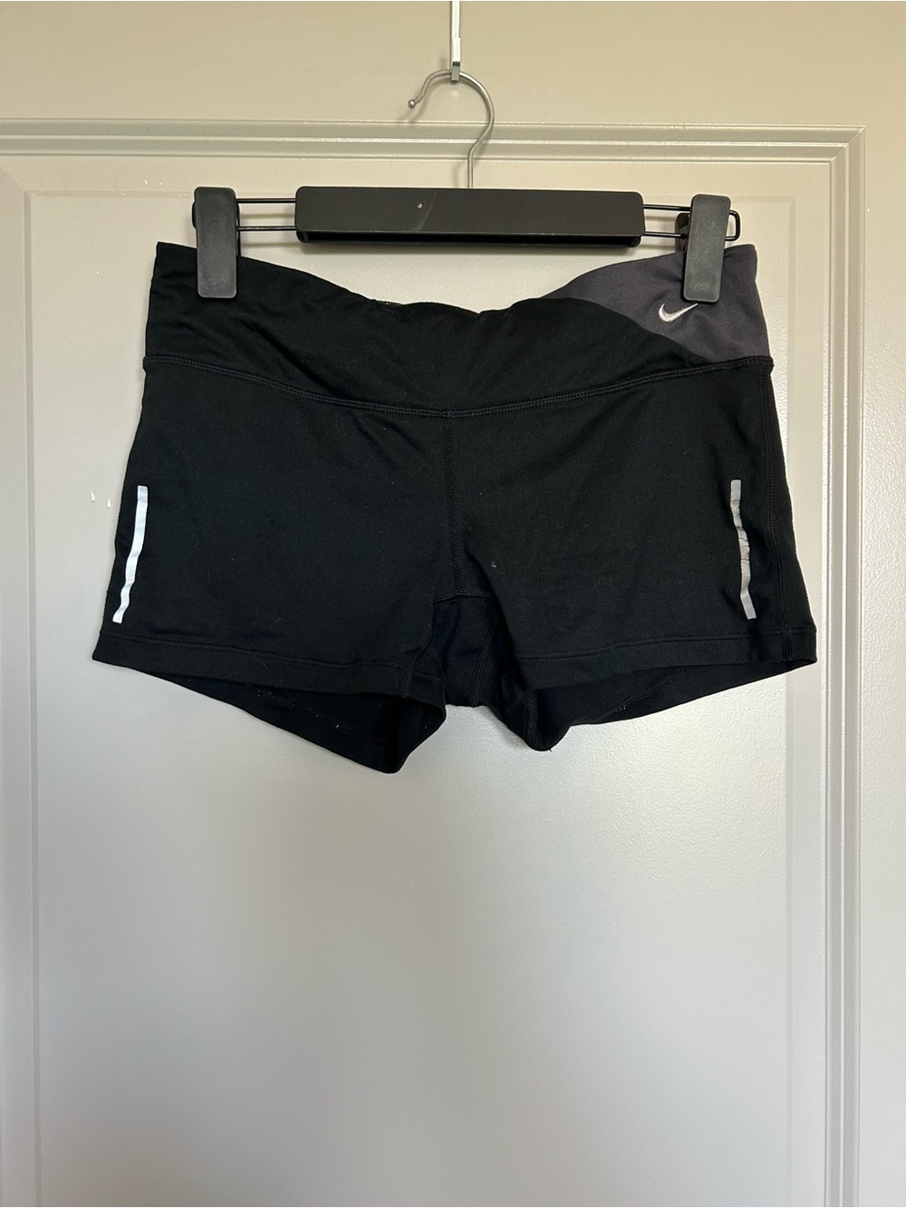 Nike Black Women's Mid Rise Athletic Shorts with Reflective Details